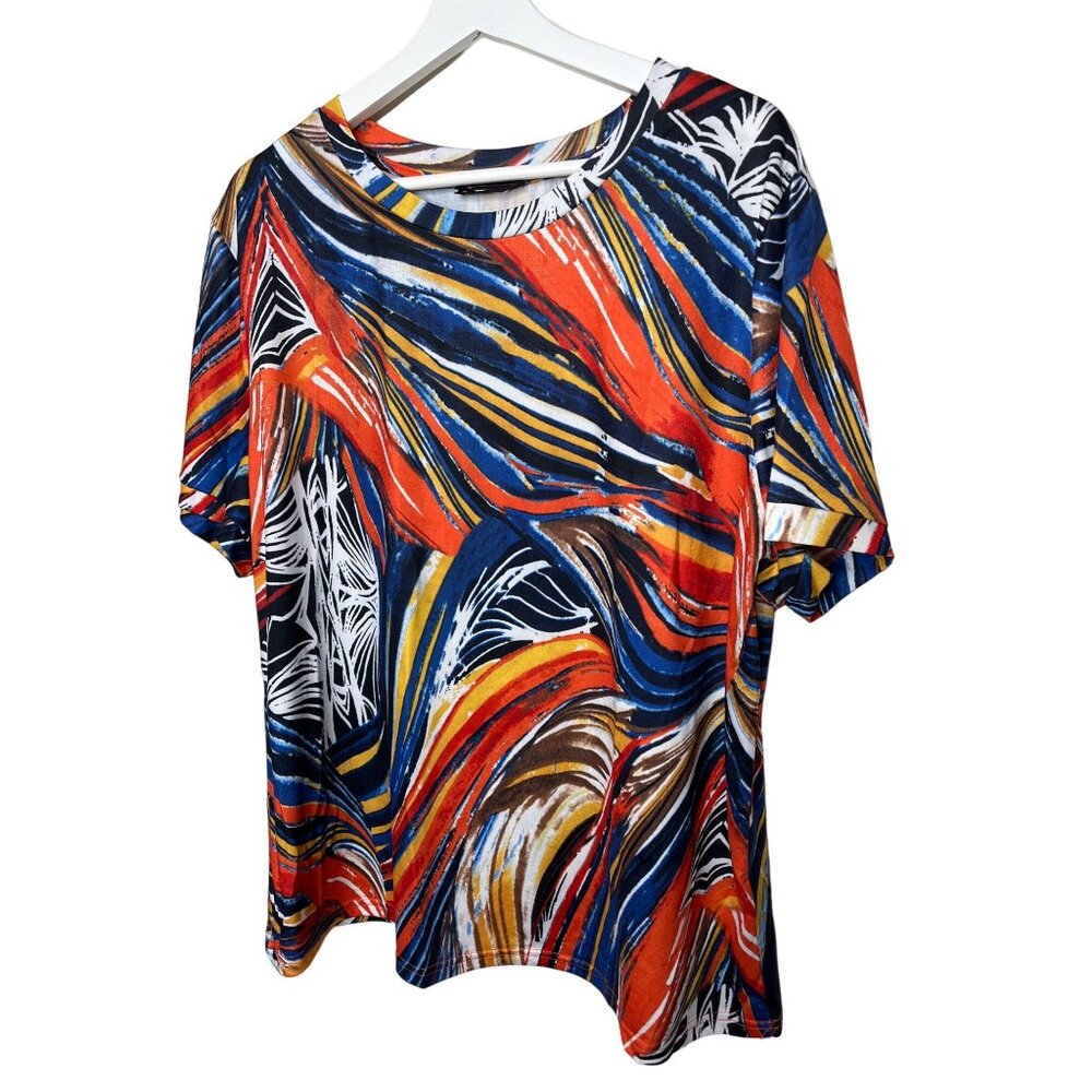 SHEIN 3XL Abstract Orange Print Tee Blouse Short Sleeve Casual Plus Size Top - Picture 1 of 8